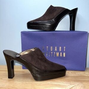 Stuart Weitzman, Outback Cola Suede Heels Mule Style Pumps, Women’s 7.5 8W69723